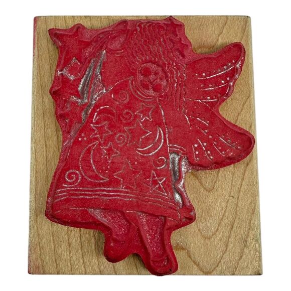 A Stamp In The Hand Angel with Stars Wood Mounted Rubber Stamp Vintage 1994 - Picture 6 of 6